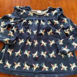 GUC Hanna Andersson Navy Pegasus Print LS Ruffle Shirt